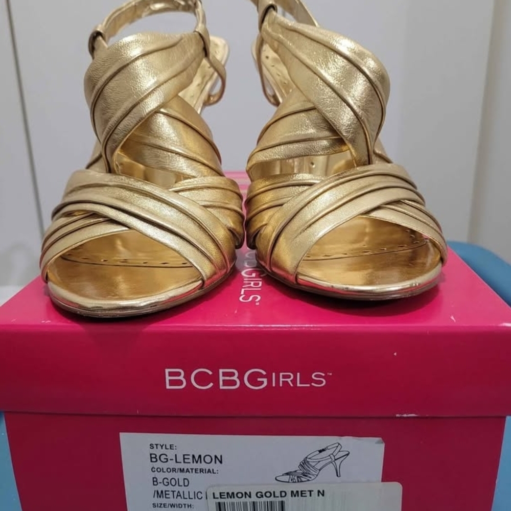 BCBGirls Gold Heels with Shiny Metallic Finish